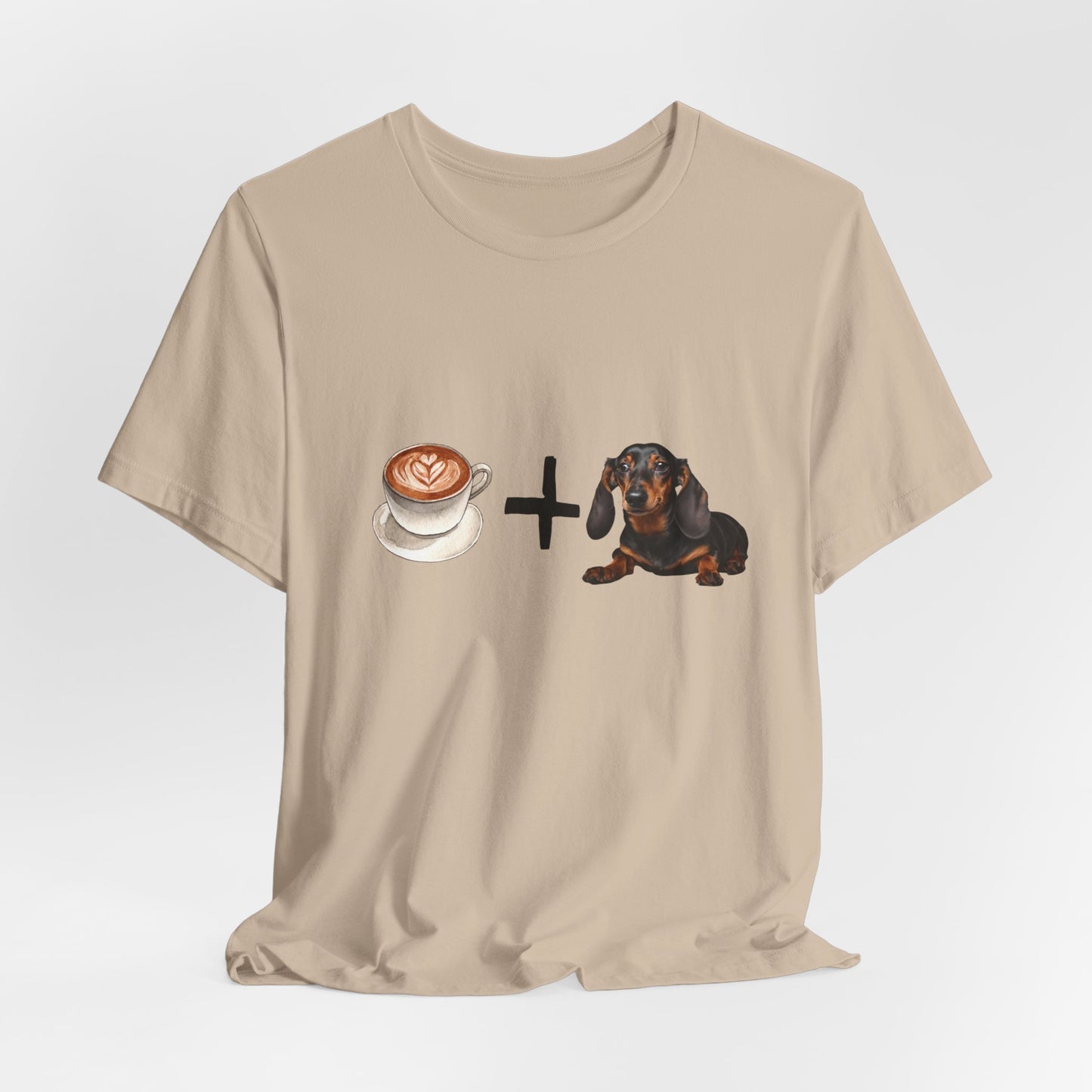 Coffee and Dachshunds T-Shirt — Tan — unisex relaxed fit — SniffWaggleNWalk™