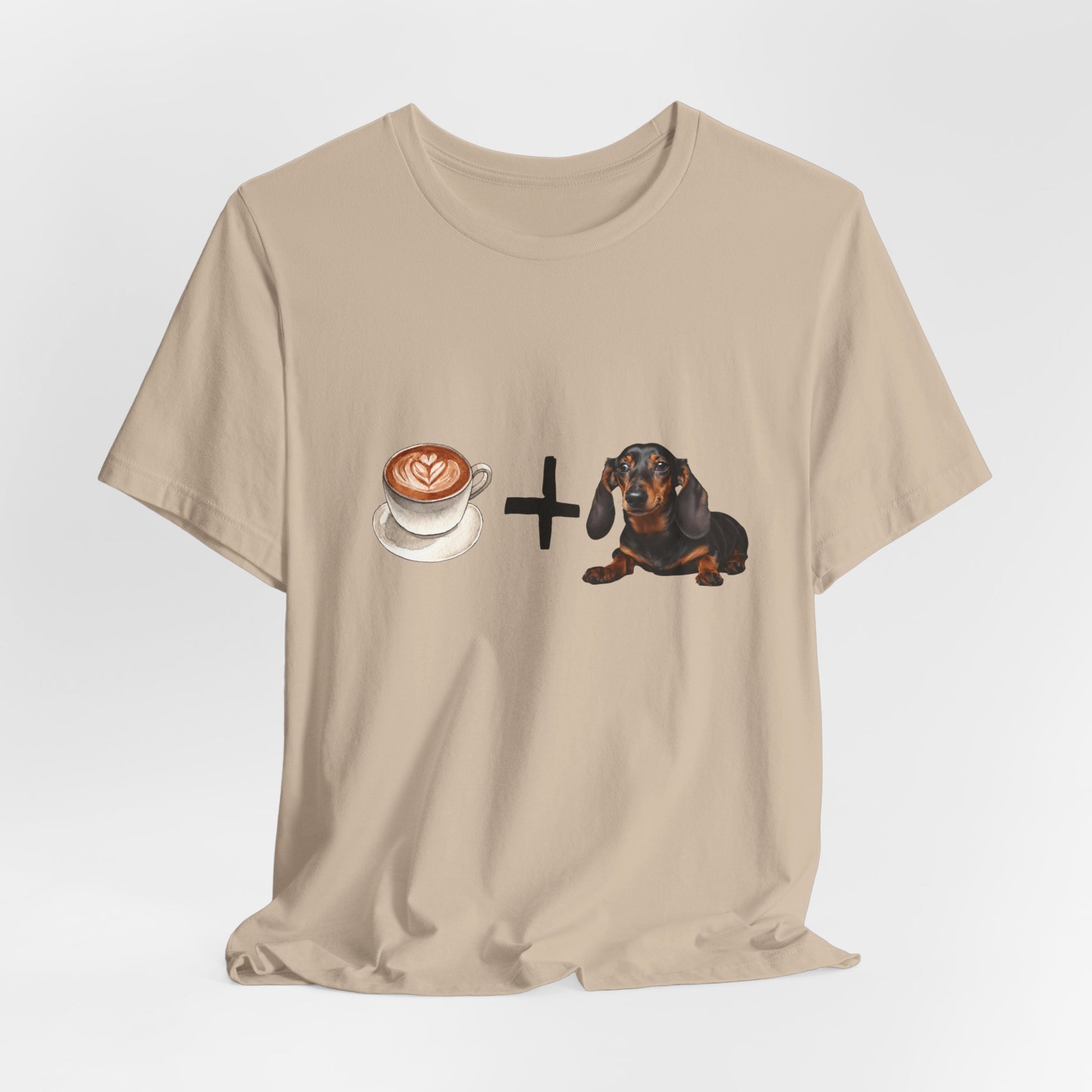Coffee and Dachshunds T-Shirt — Tan — unisex relaxed fit — SniffWaggleNWalk™
