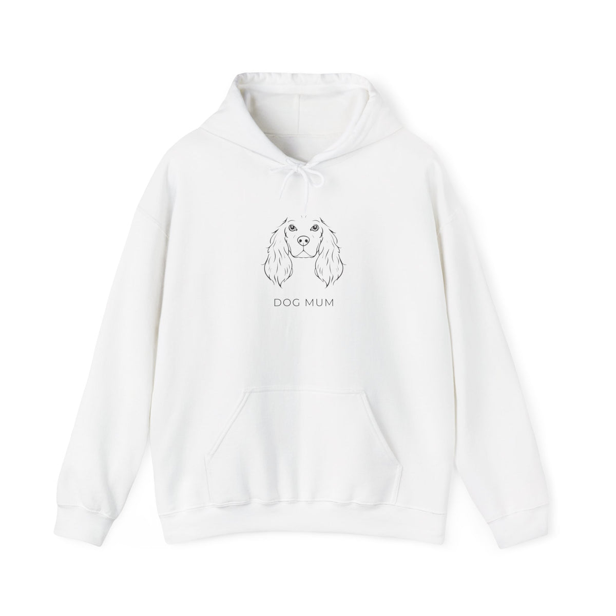 Minimalist line art Cocker Spaniel with Dog Mum text on light hoodie