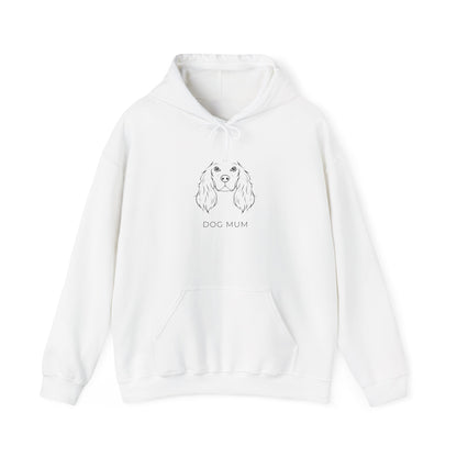 Minimalist line art Cocker Spaniel with Dog Mum text on light hoodie
