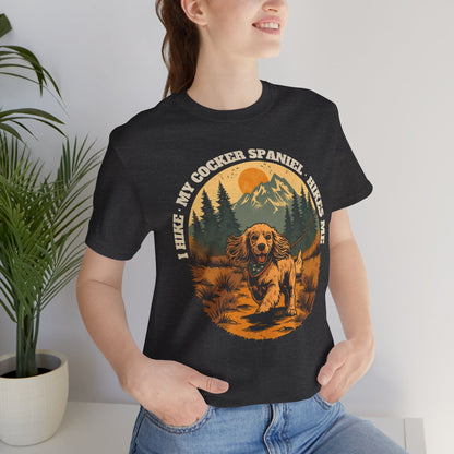 Cocker spaniel hiking slogan tee in black