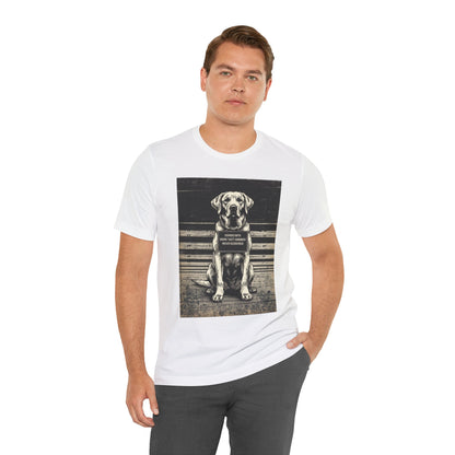 Labrador True Crime Night Shift t-shirt worn casually, black