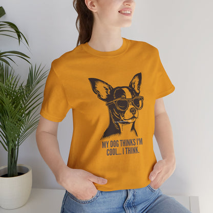 Chihuahua sunglasses print dog t-shirt shown on model