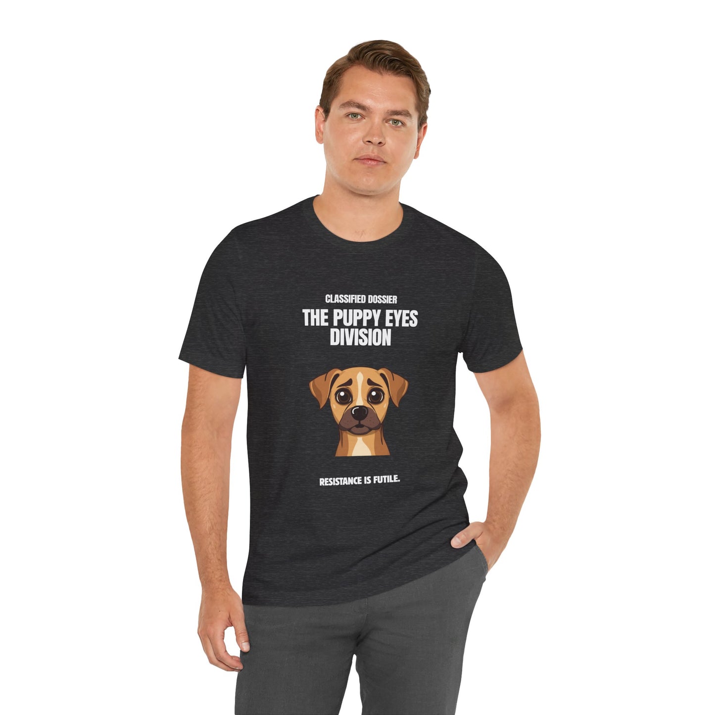 Puppy Eyes Division T-Shirt – ‘Resistance Is Futile’ Cute Dog Tee