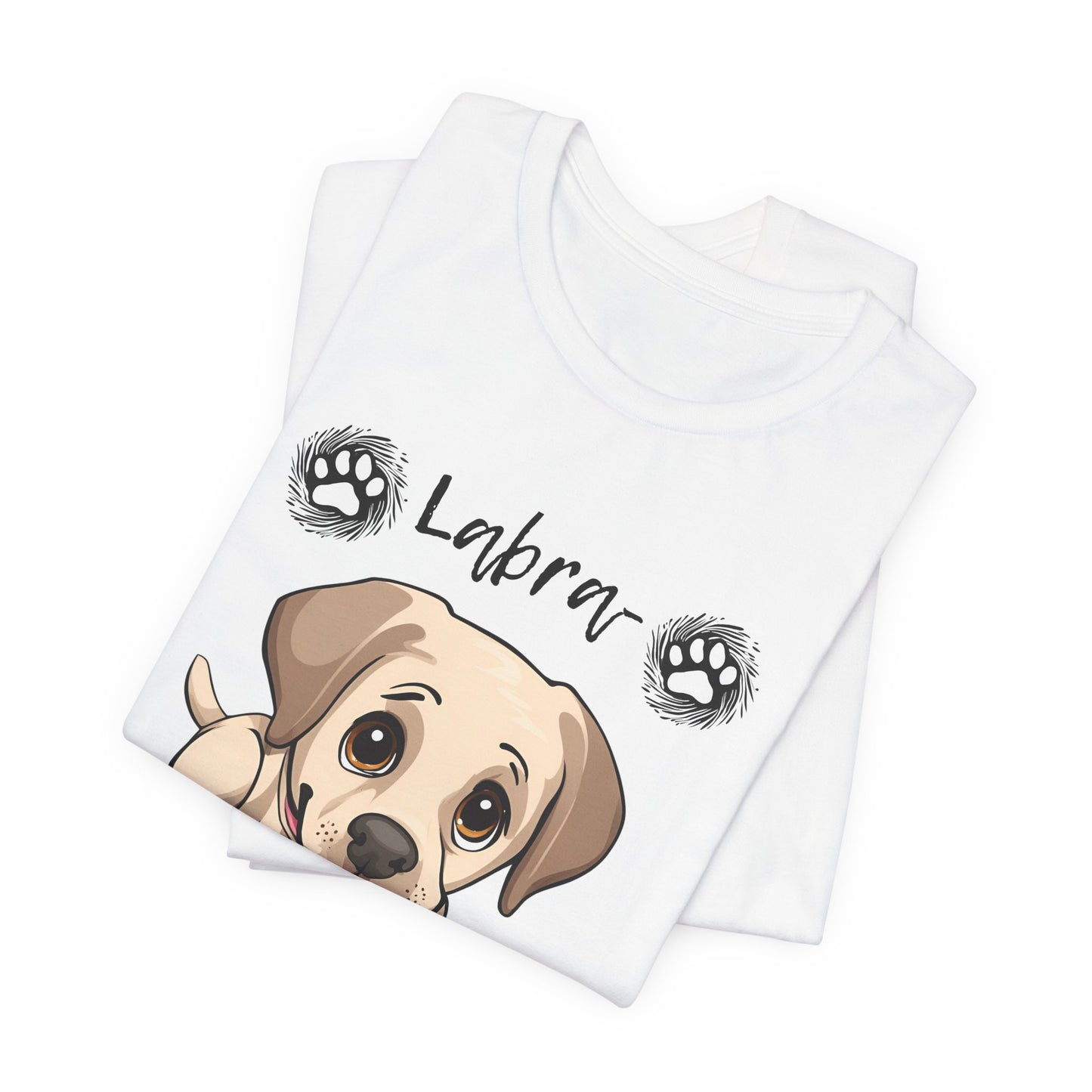 Labra-DORABLE Labrador puppy t-shirt in White, folded view showing Labrador puppy print