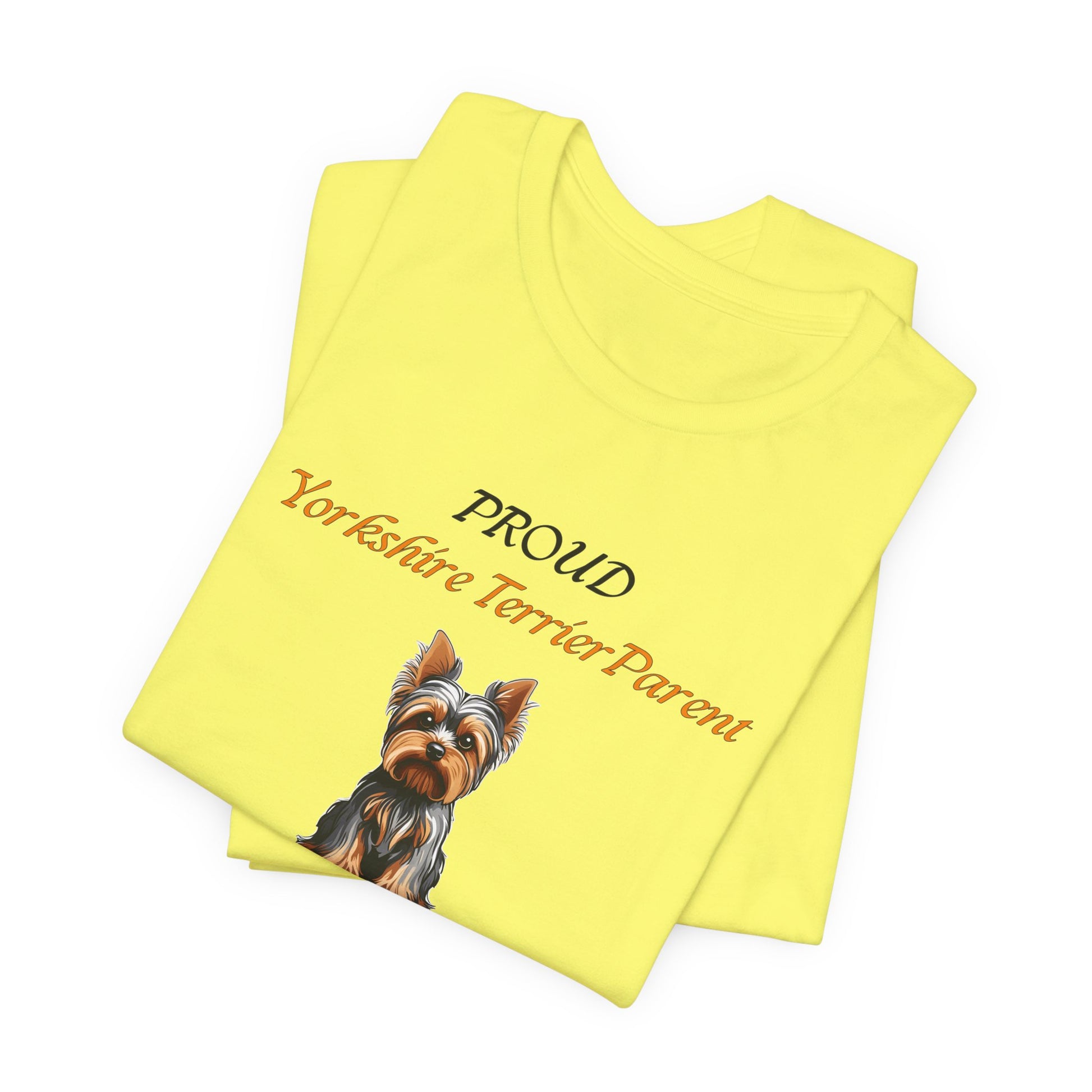 Proud Yorkshire Terrier Parent t-shirt size reference on a model