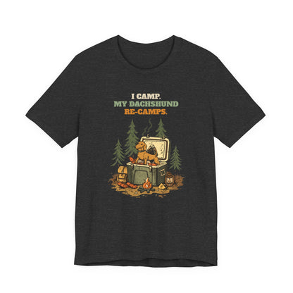 Dachshund camping tee model side pose