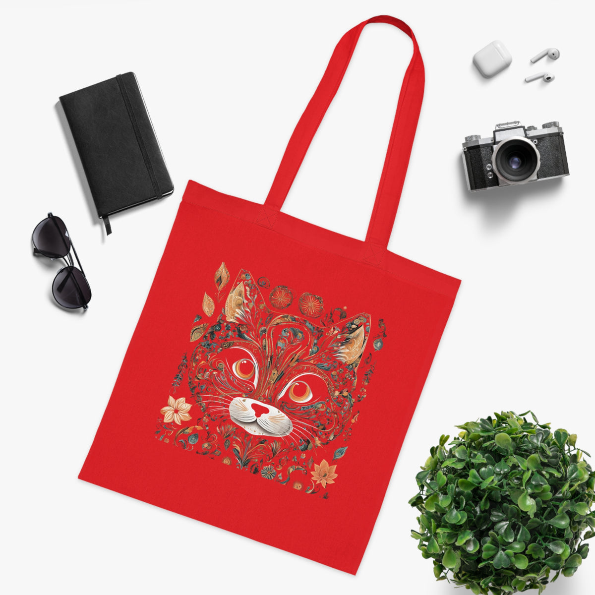 SniffWaggleNWalk™ cat tote in orange — showing both sides of bag with full print