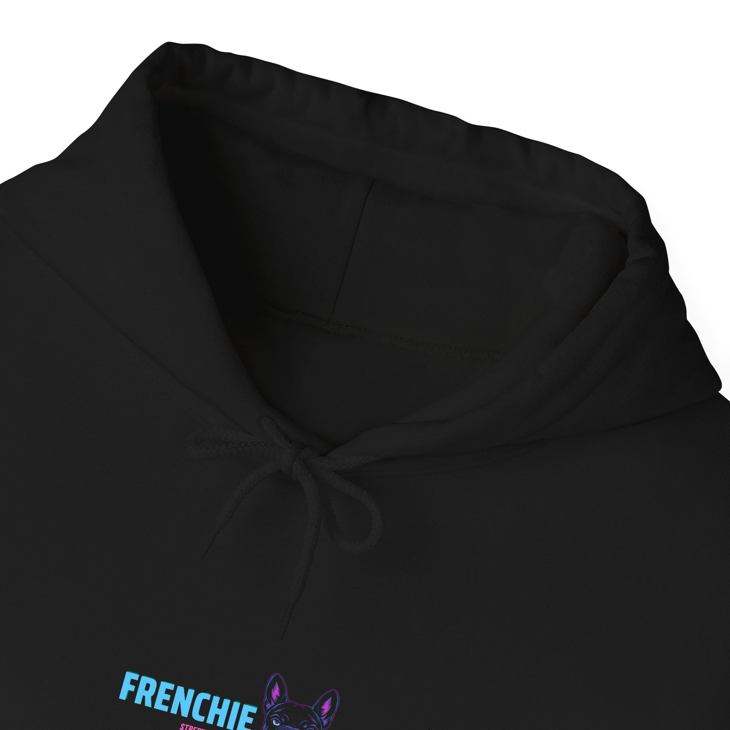 Frenchie neon graphic hoodie close-up of chest print