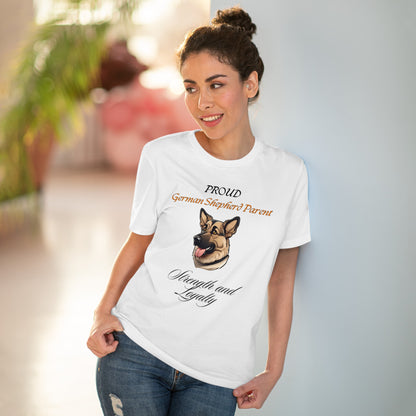 PROUD GERMAN SHEPHARD PARENT. "strength and loyalty" Dog Themed Soft Organic T-shirt - Unisex - Sniff Waggle And Walk