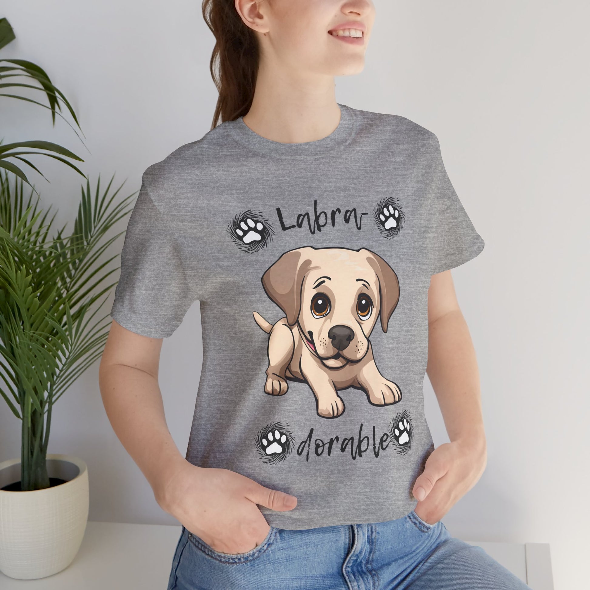 Labra-DORABLE Labrador puppy t-shirt in Athletic Heather worn by a model, front view