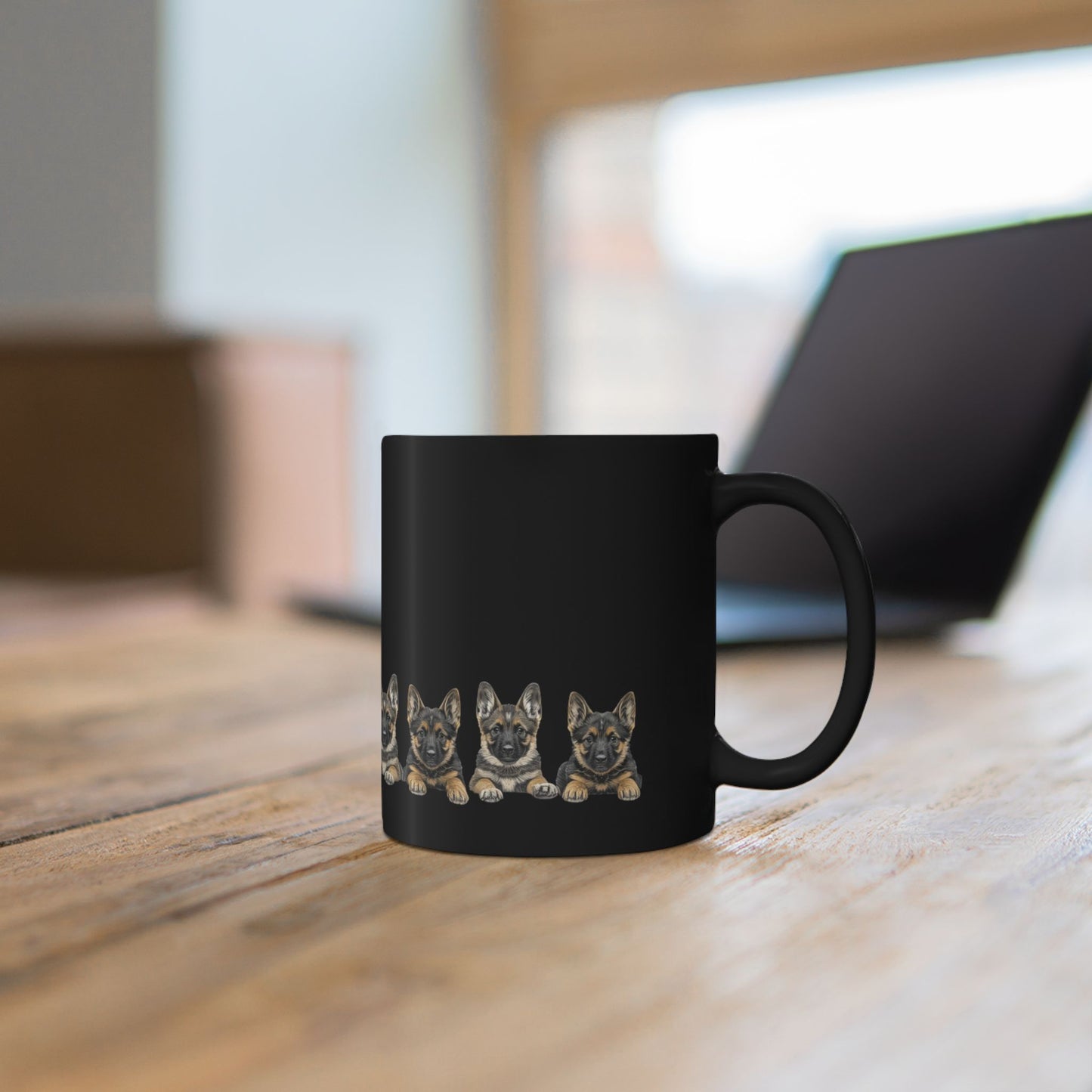 German Shepherd Puppy Line Black Coffee Mug — Cute Dog Lover Gift (11oz/15oz)