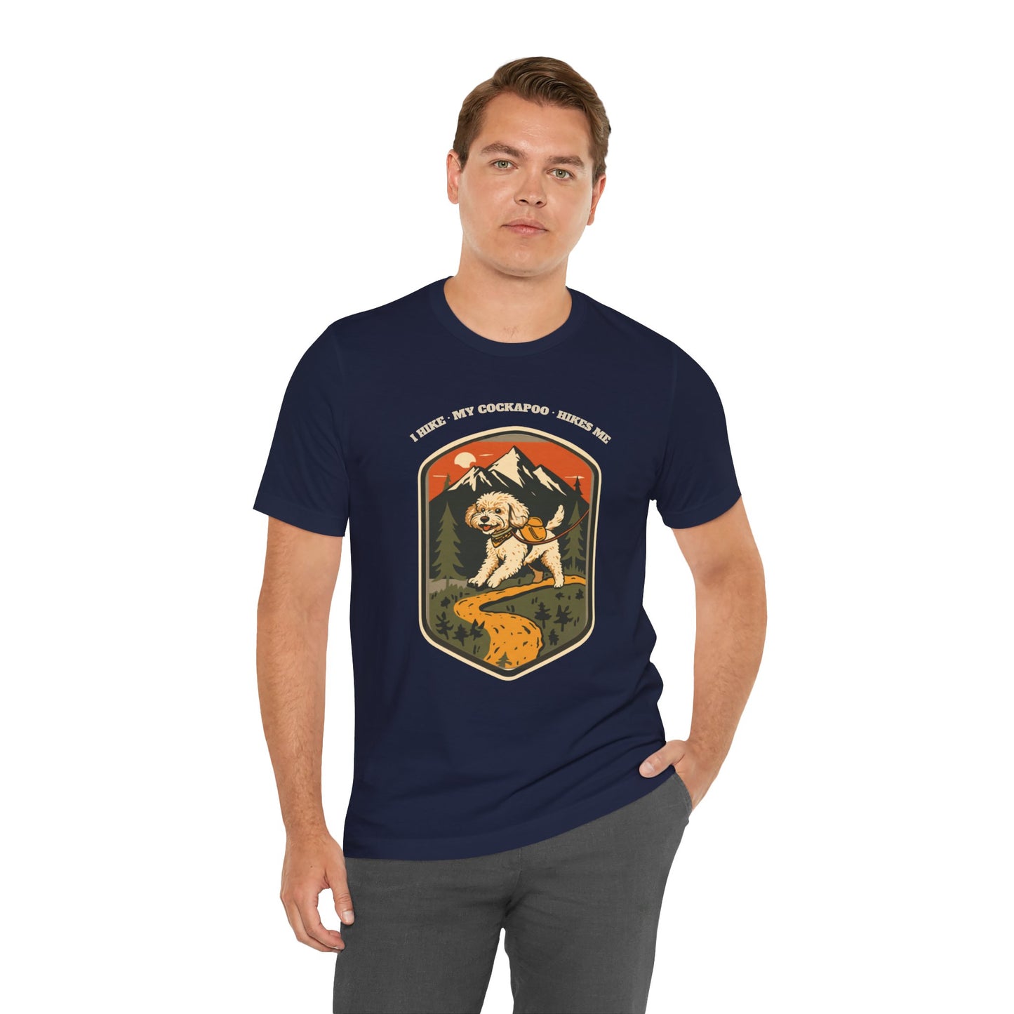 Black cockapoo hiking t-shirt full front design