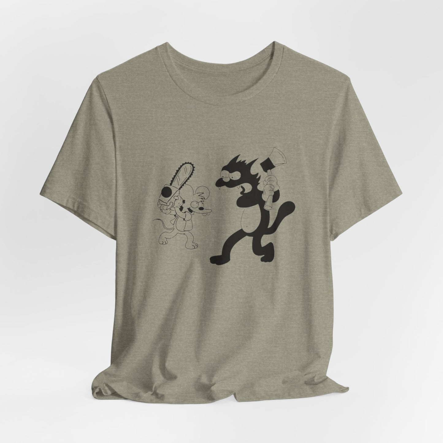 The Itchiest Scratchiest t-shirt — flat lay Heather Stone, retro animated design