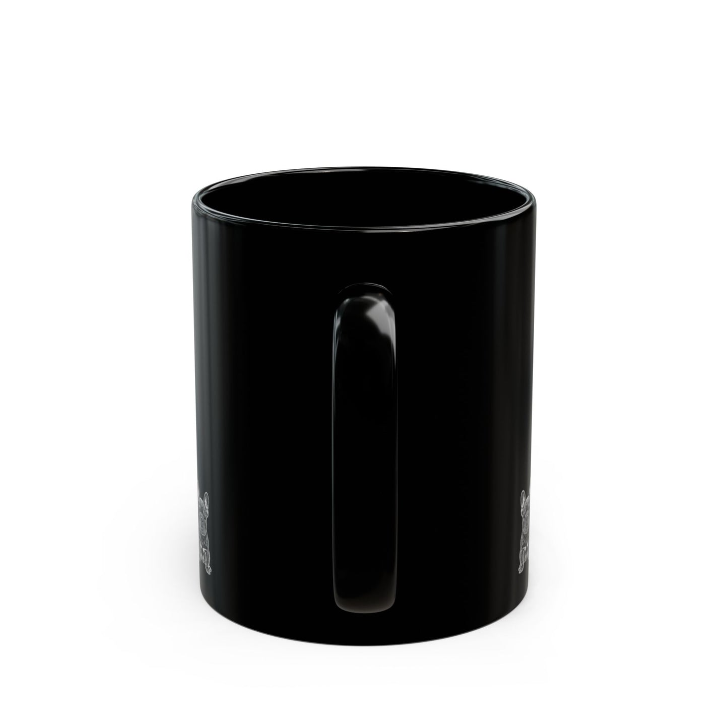 Black Ceramic Mug with Cute Grey French Bulldog Lineup — 11oz & 15oz