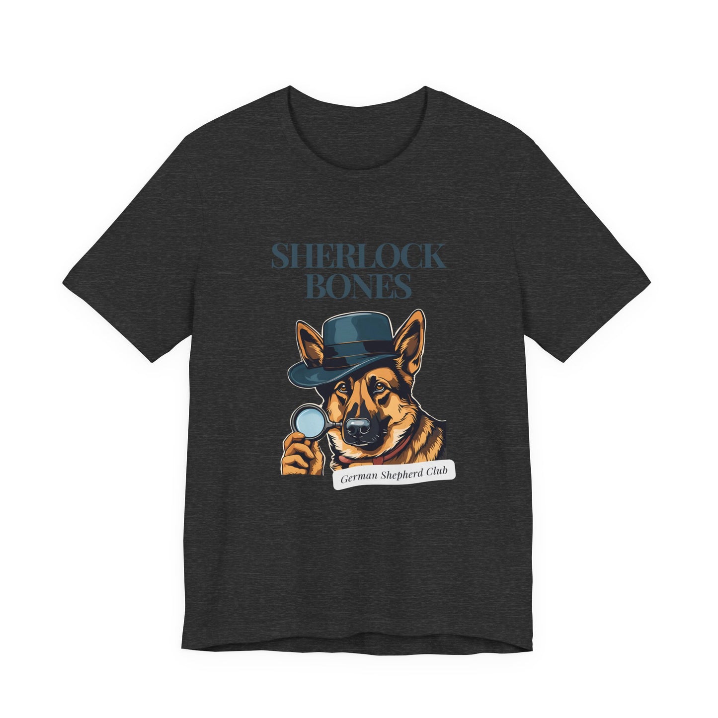 Sherlock Bones Detective Dog T-Shirt — Dark Grey Heather — organic cotton — SniffWaggleNWalk™