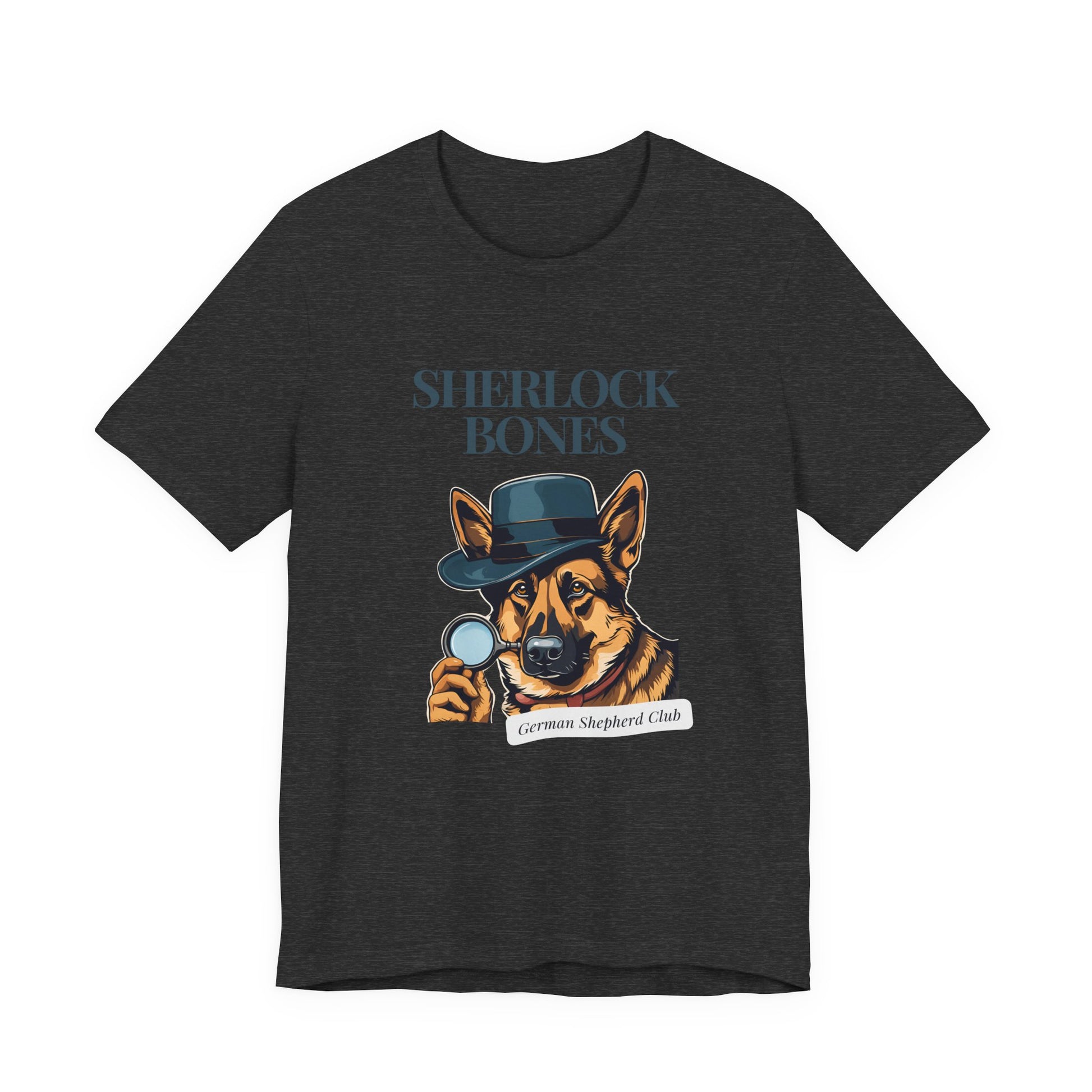 Sherlock Bones Detective Dog T-Shirt — Dark Grey Heather — organic cotton — SniffWaggleNWalk™