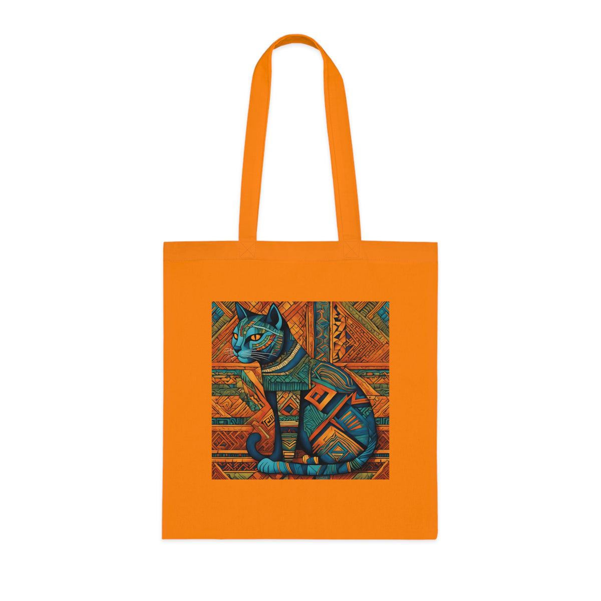 Egyptian cat art tote bag showing bold design printed on both sides