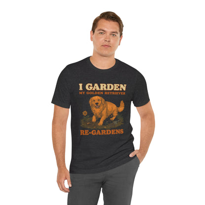 Funny Golden Retriever gardening tee on navy