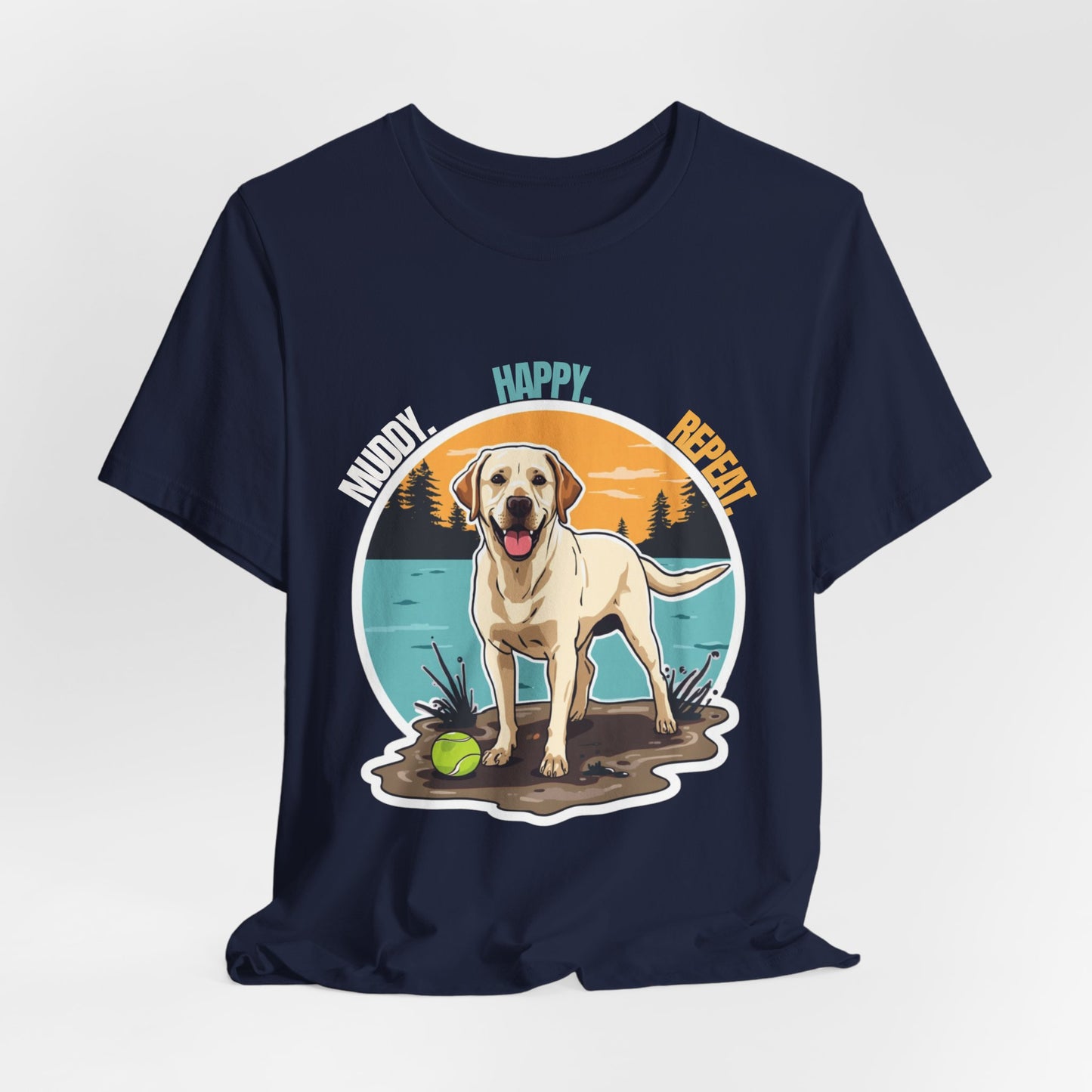 Labrador Retriever Beach Tee – 'Muddy Happy Bright' Dog Lover Shirt
