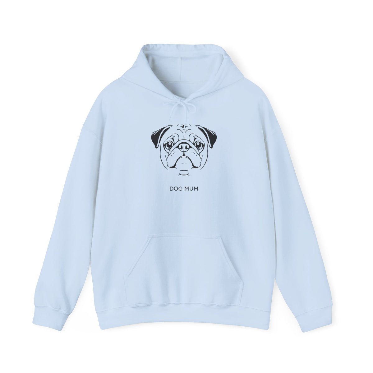 Pug Dog Mum line art hoodie laid flat