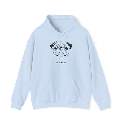 Pug Dog Mum line art hoodie laid flat