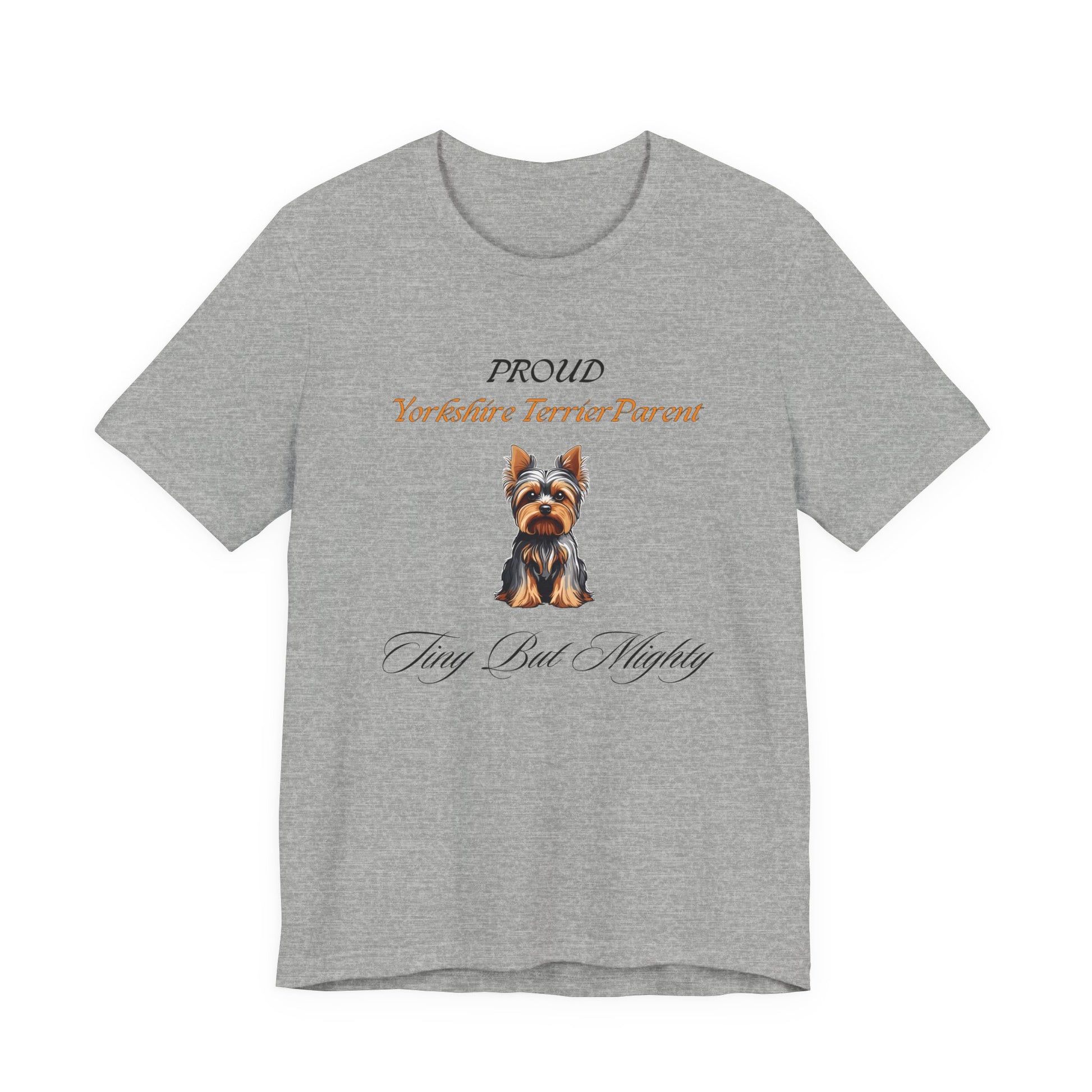 Proud Yorkshire Terrier Parent t-shirt in Athletic Heather, front view