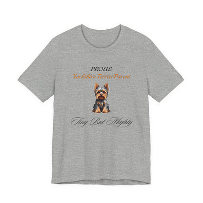 Proud Yorkshire Terrier Parent t-shirt in Athletic Heather, front view