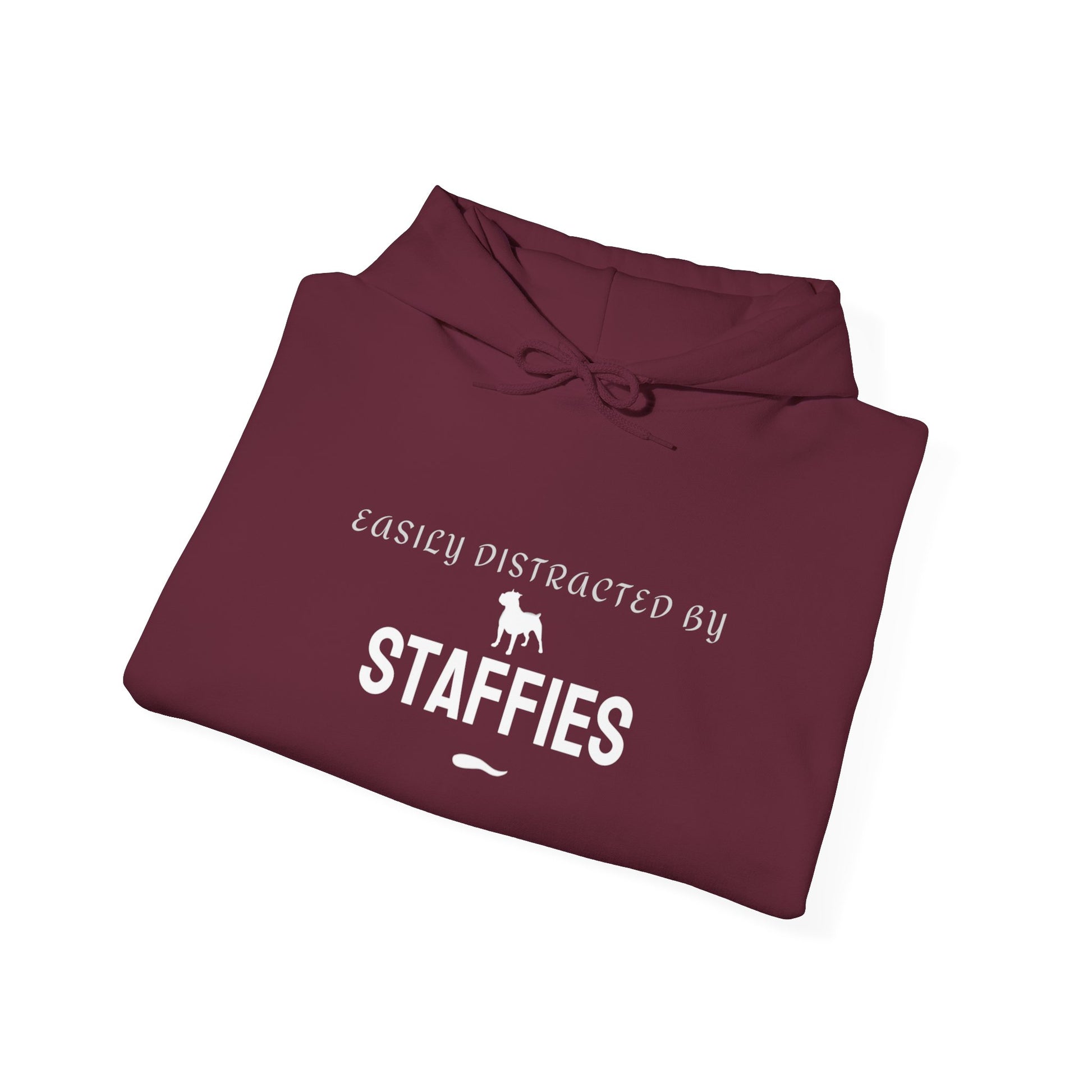 Easily Distracted by Staffies hoodie black flat lay