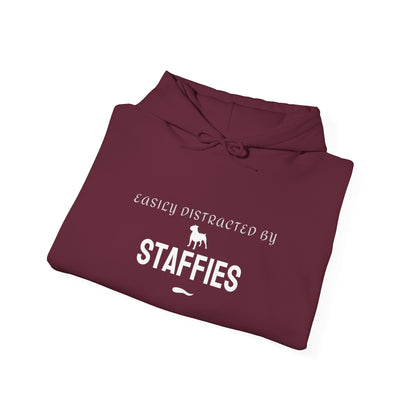 Easily Distracted by Staffies hoodie black flat lay