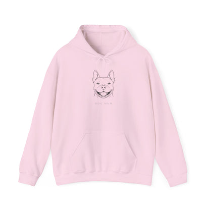 Staffie Dog Mum hoodie close-up of chest print
