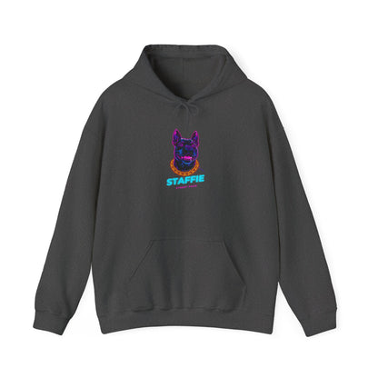 Black Staffie streetwear hoodie front view unisex pullover