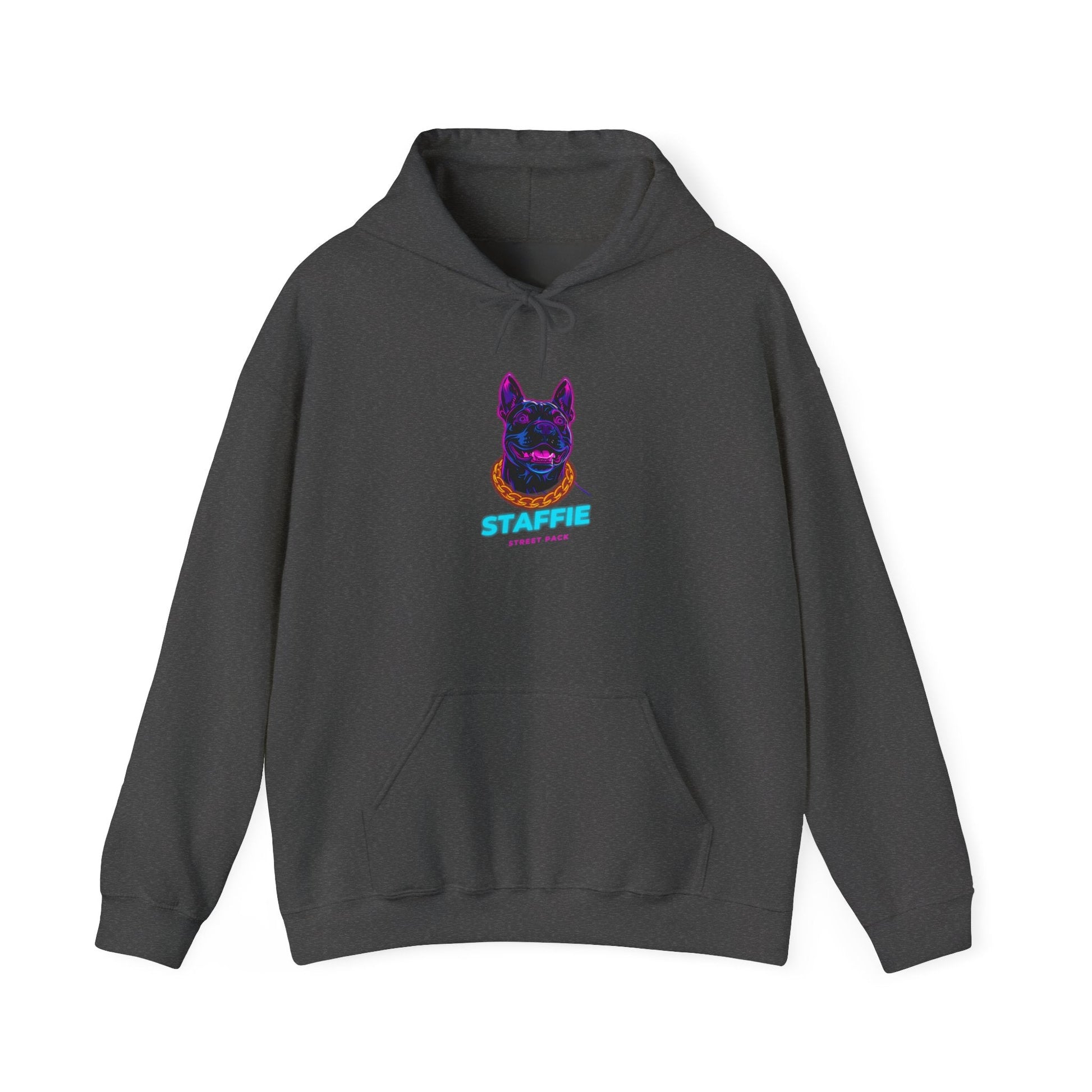Black Staffie streetwear hoodie front view unisex pullover