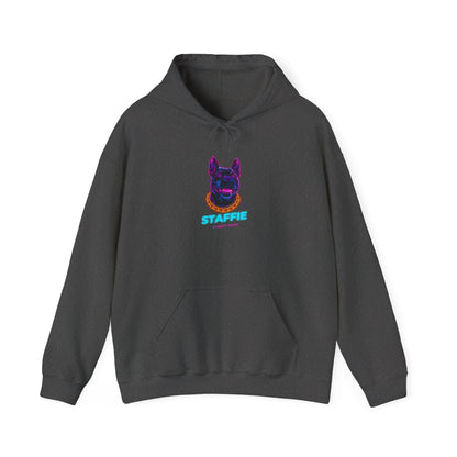 Black Staffie streetwear hoodie front view unisex pullover