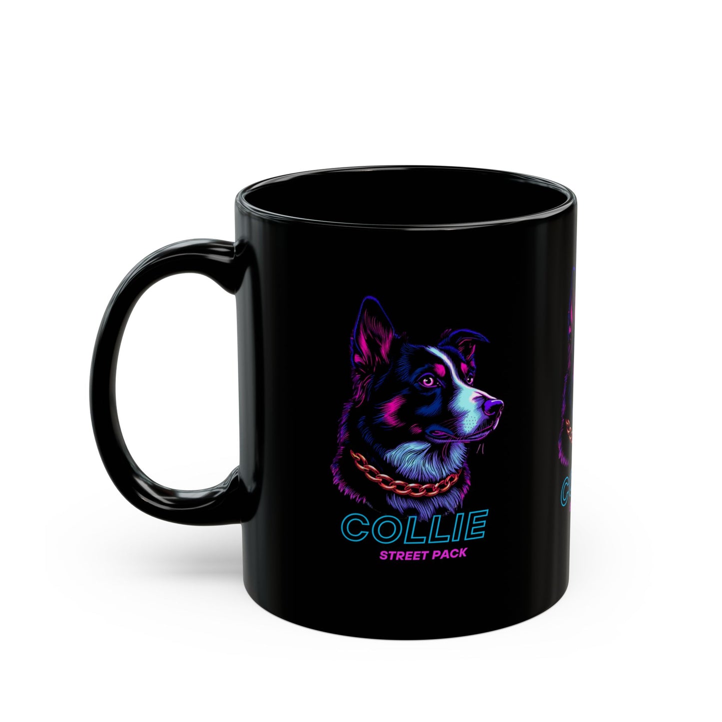 Collie Street Pack Black Mug — Neon Collie Dog Coffee Mug (11oz/15oz)