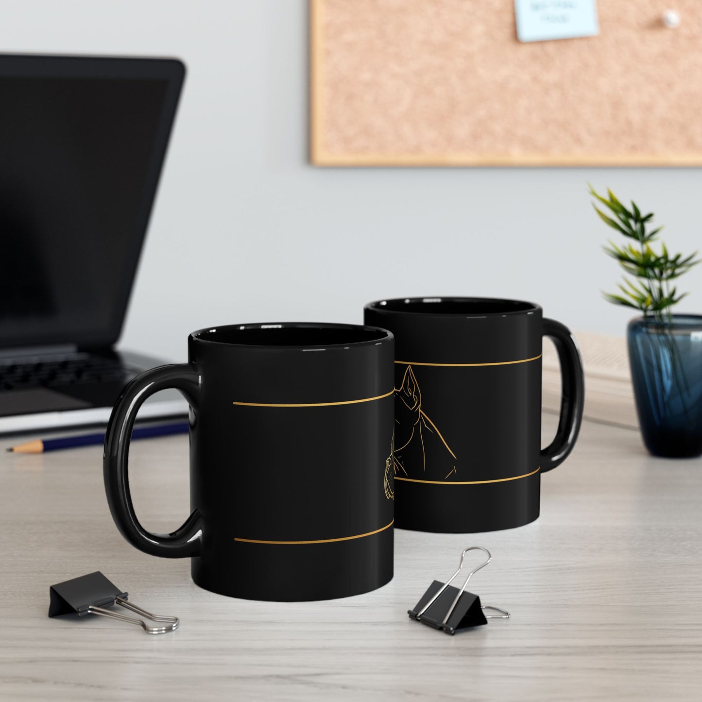 Black Ceramic Mug with Gold staffie Outline – Elegant Pet Lover Coffee Cup (11oz, 15oz)