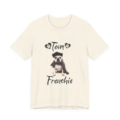 Team Frenchie French Bulldog t-shirt in White, front view