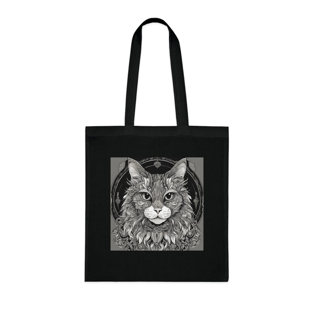 Cat cotton tote bag in lavender colourway with front and back cat print