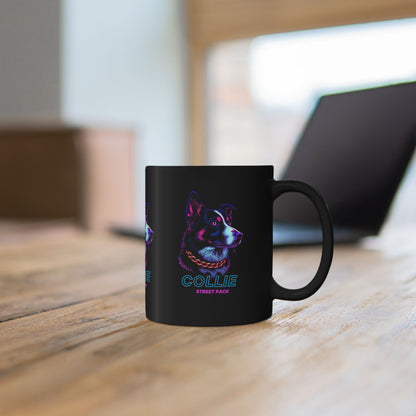 Border Collie neon street style coffee mug, dog lover gift