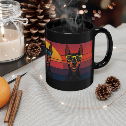 Doberman retro sunglasses black ceramic mug — dog lover gift