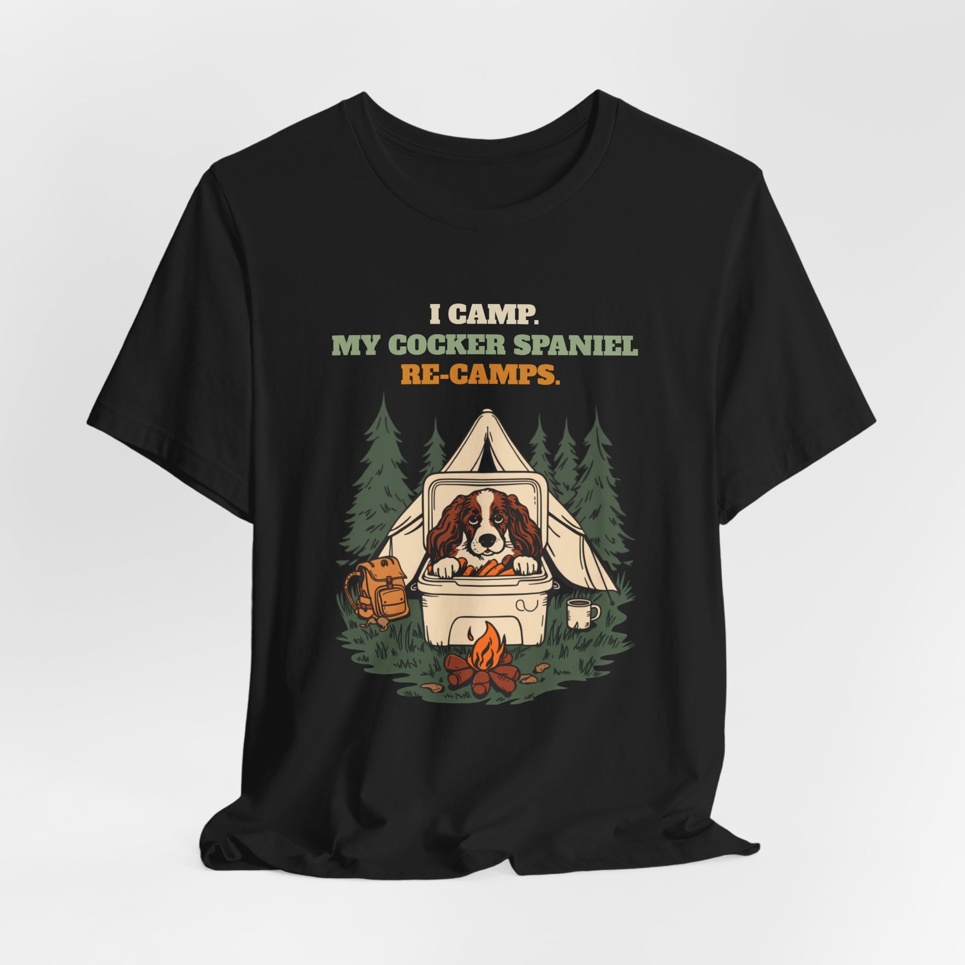 I Camp. My Cocker Spaniel Re-Camps. t-shirt Black Heather colour option