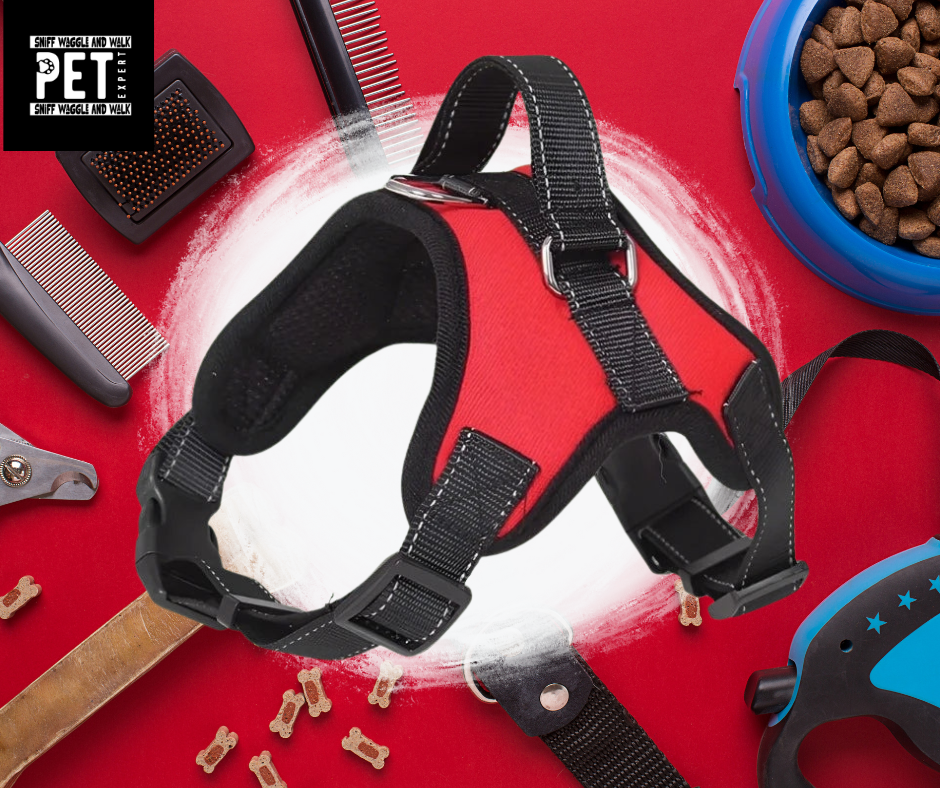 SniffWaggleNWalk StrideGuard™ reflective dog harness — 360° 3M yarn visibility with padded top handle