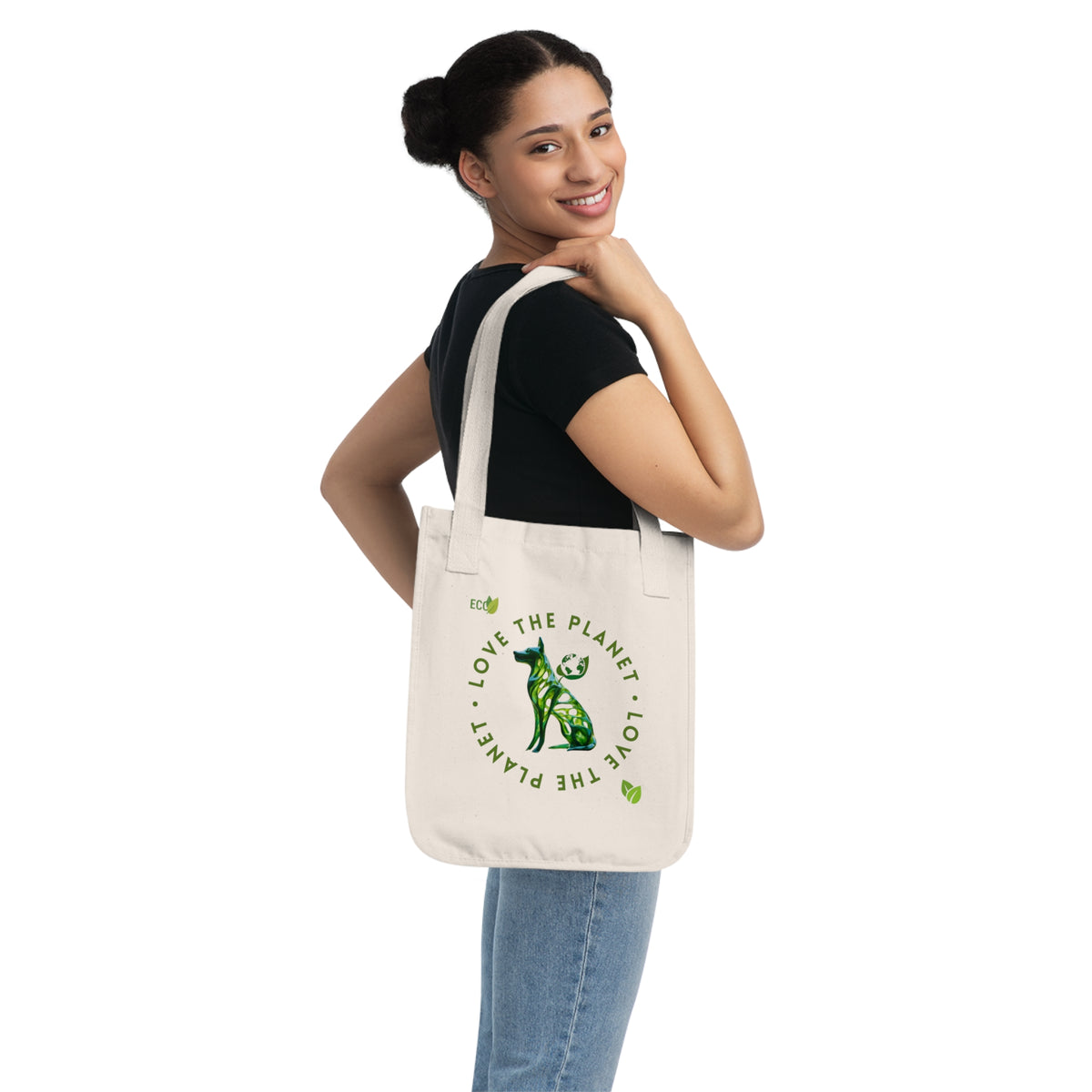 SniffWaggleNWalk™ dog tote bag in navy colourway showing print detail