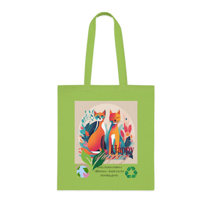 Cotton Tote Bag - Cat Bio-phism Design - 'Happy Shopping' Eco-Friendly Thank You Message-Sniffwaggleandwalk™