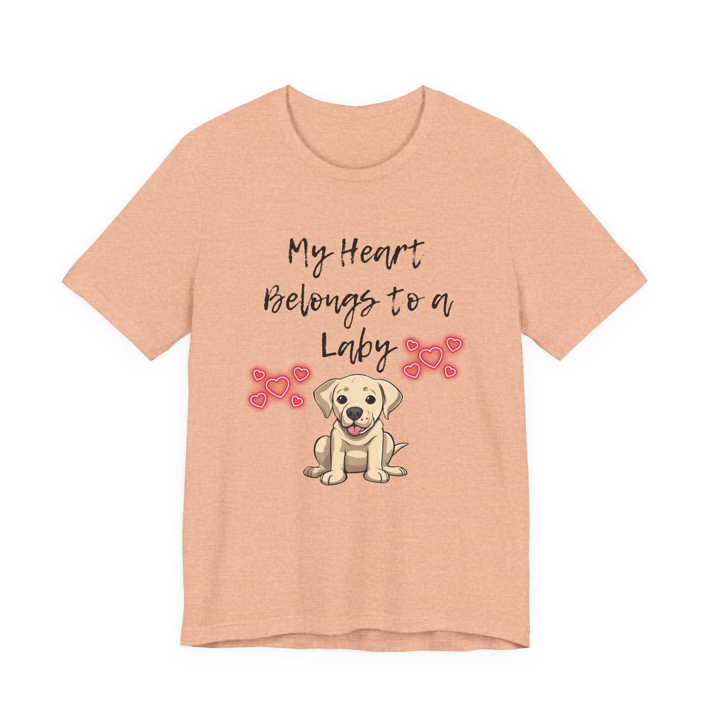 My Heart Belongs to a Laby Labrador t-shirt in Heather Peach, flat lay front view