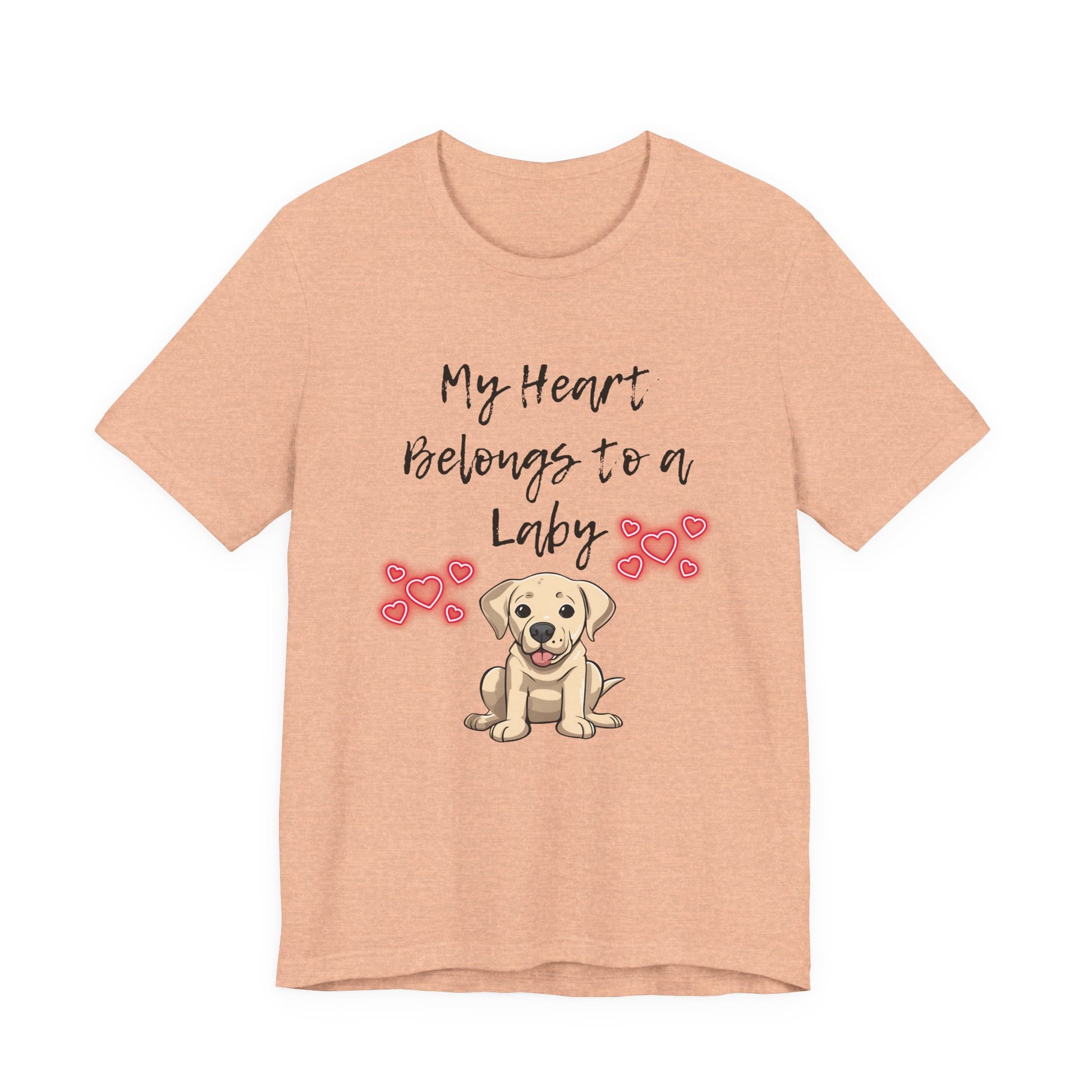 My Heart Belongs to a Laby Labrador t-shirt in Heather Peach, flat lay front view