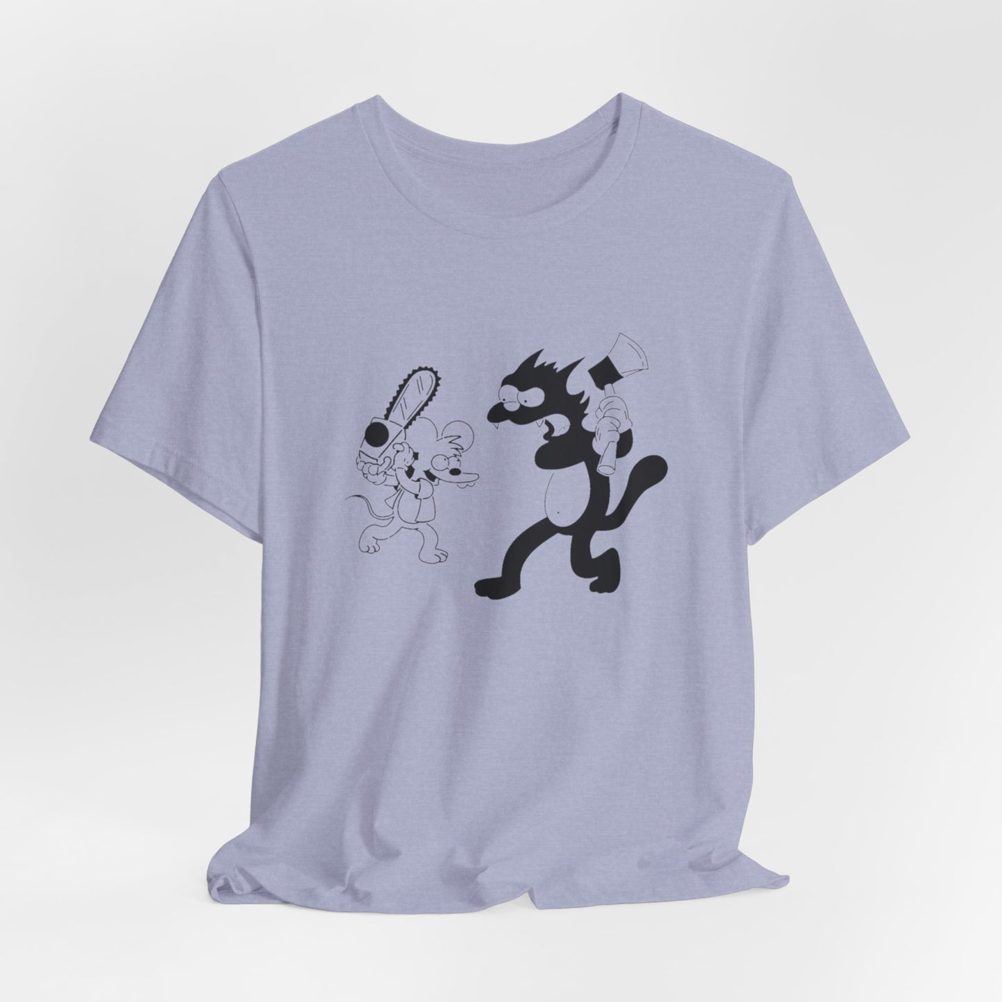 The Itchiest Scratchiest t-shirt — model wearing White, classic cartoon graphic, free worldwide delivery
