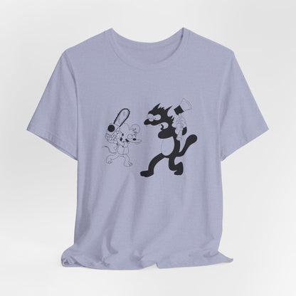 The Itchiest Scratchiest t-shirt — model wearing White, classic cartoon graphic, free worldwide delivery