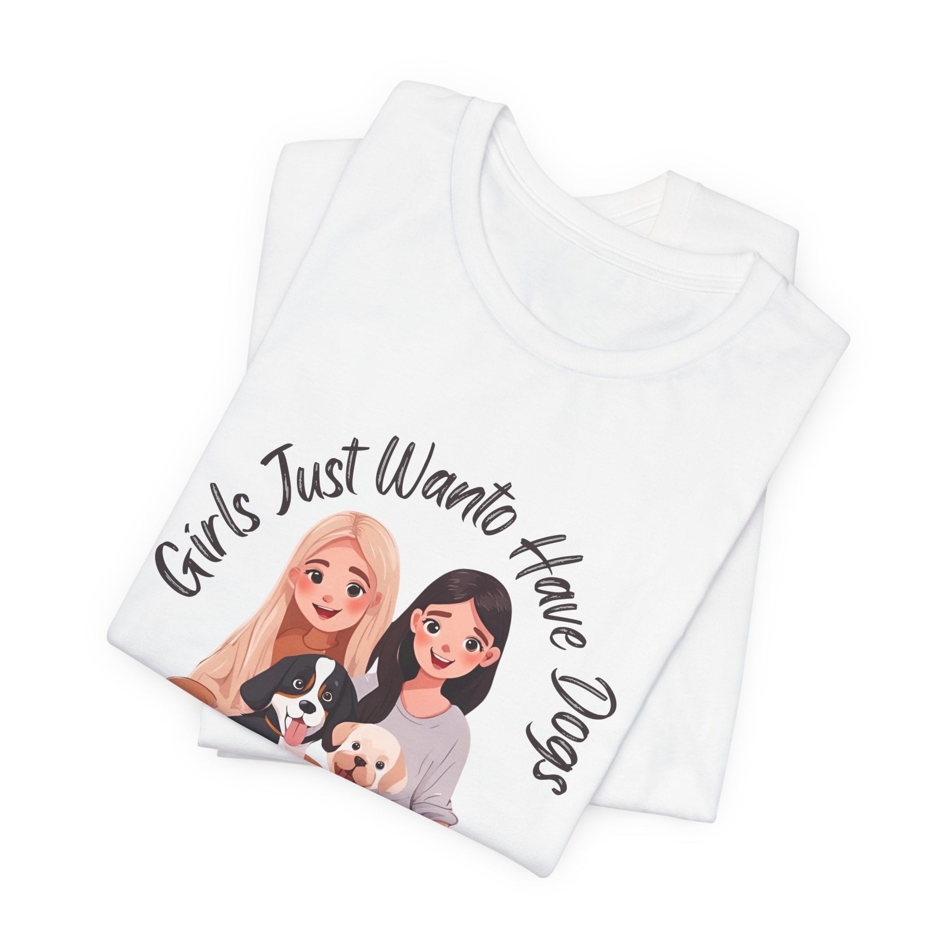 Girls Just Want to Have Dogs t-shirt detail close-up of dog-lover slogan print