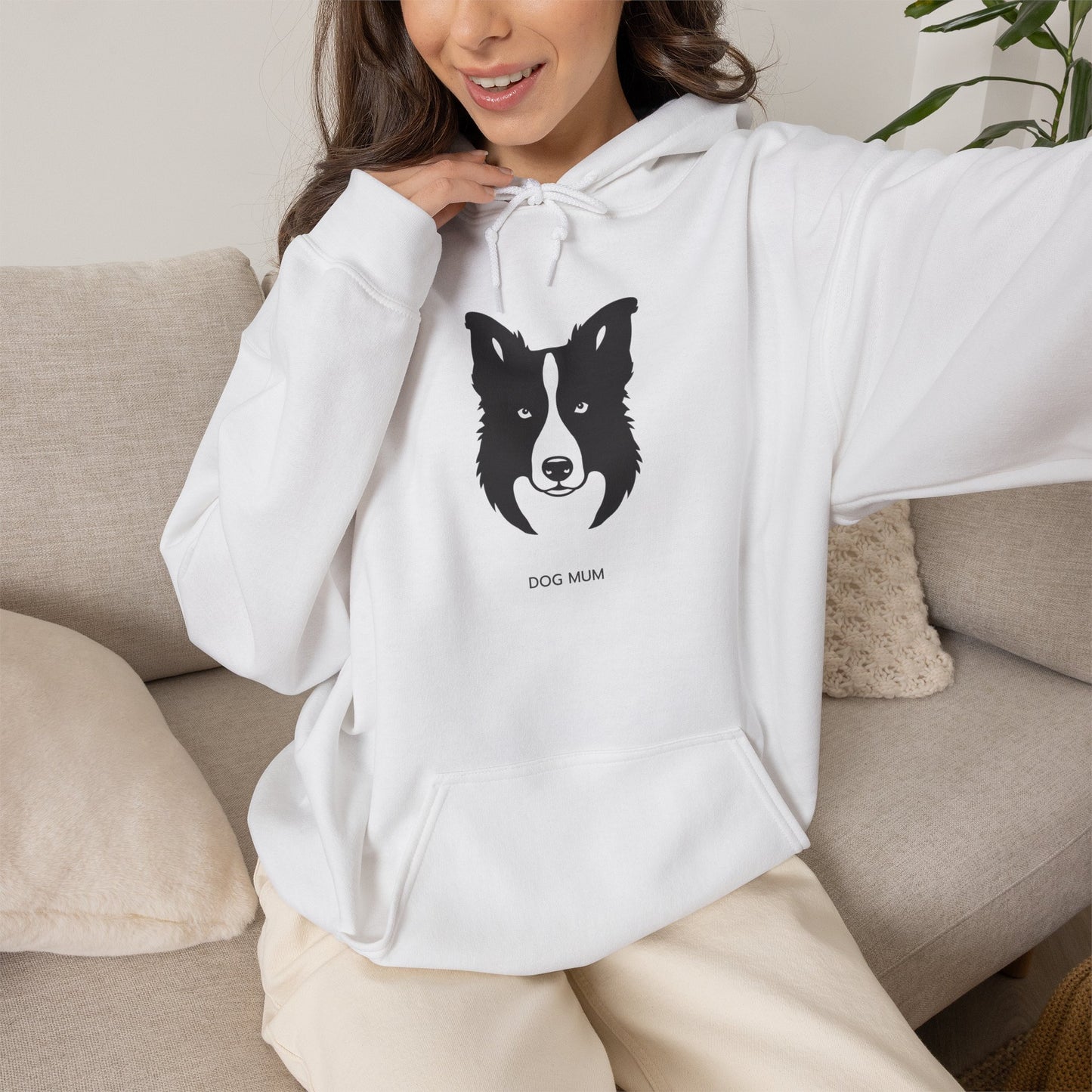Border Collie Dog Mum minimalist line art hoodie, front view